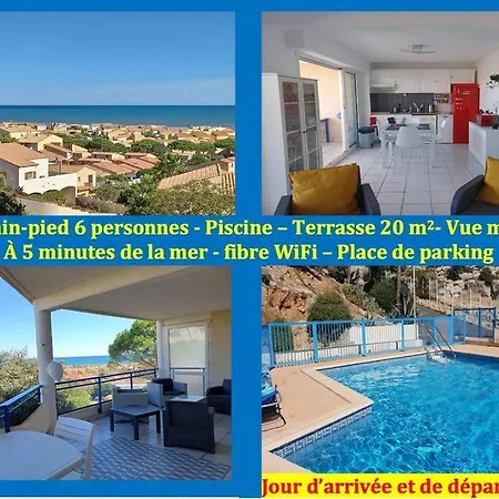 Plain-pied, Terrasse, Piscine, Pleine Vue Mer, A 6' A Pied, Parking, Wifi Apartment Fleury (Aude)
