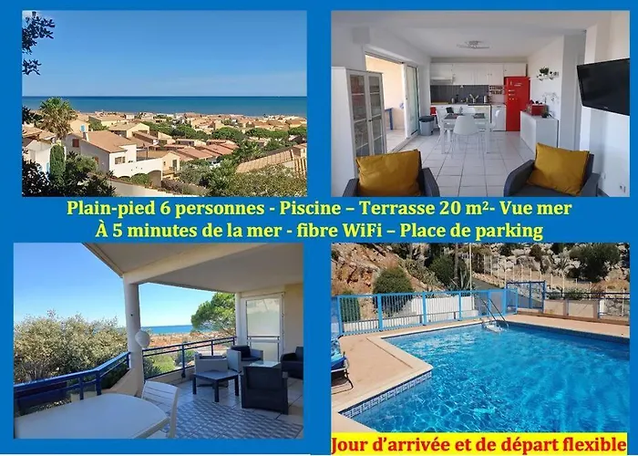 Plain-pied, Terrasse, Piscine, Pleine Vue Mer, A 6' A Pied, Parking, Wifi Apartment Fleury (Aude)